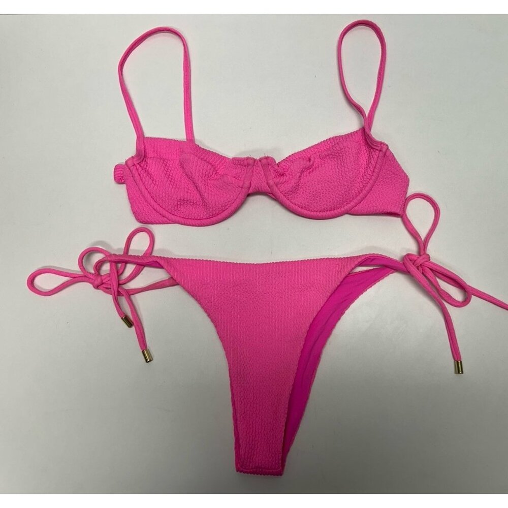 Monday Swimwear Hot Pink Ribbed Tie-Side Bikini
